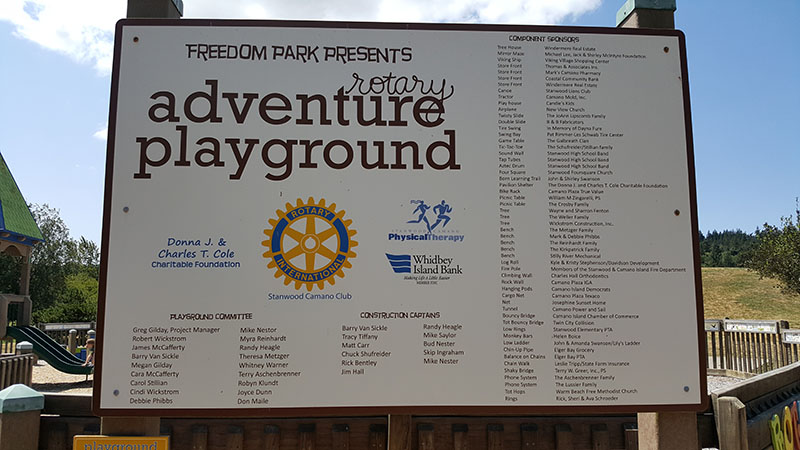 Freedom Park signage at the Camano Gateway